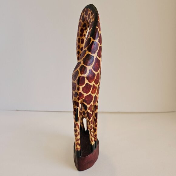 Hand Carved Wooden Giraffe Statue African Tribal Art Decor 12" Tall Brown/Yellow - Picture 2 of 5